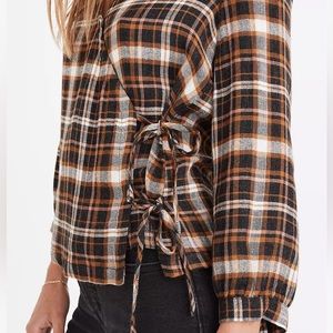 Madewell Plaid Gauze Double-Tie Wrap Top